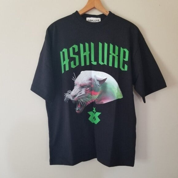 NWT Ashluxe Graphic Paradise Neon Panther T -Shirt on Black Cotton Size XXS - Picture 11 of 11